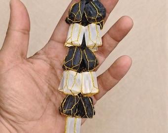 Raw Selenite & Black Tourmaline Wall Hanging, Crystal Protection Decor, Energy Cleansing Shield, Boho Spiritual Home Decor