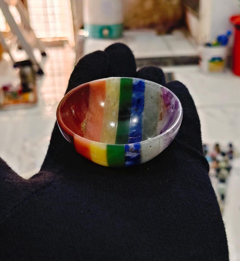 Handmade Seven Chakra Bonded Bowl 2"inch Size Polishing  7 Chakra Bowl Crystal Decoration Crystal Gift Crystal Healing Gemstone Bowl.