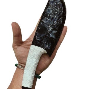 Großes Athame aus schwarzem Obsidian: Wikingermesser mit weißer Klinge