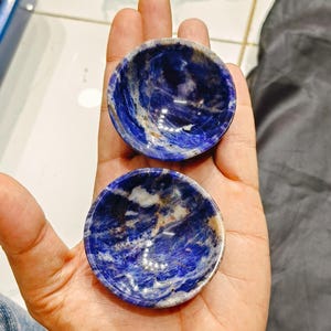 Hand-Carved Sodalite Gemstone Bowl, 2 Inch Blue Crystal Dish, Intuition Meditation Tool