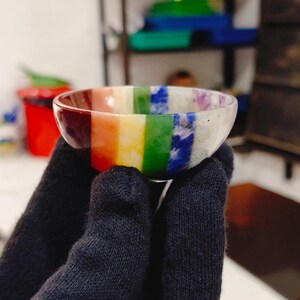 Handmade Seven Chakra Bonded Bowl 2"inch Size Polishing  7 Chakra Bowl Crystal Decoration Crystal Gift Crystal Healing Gemstone Bowl.