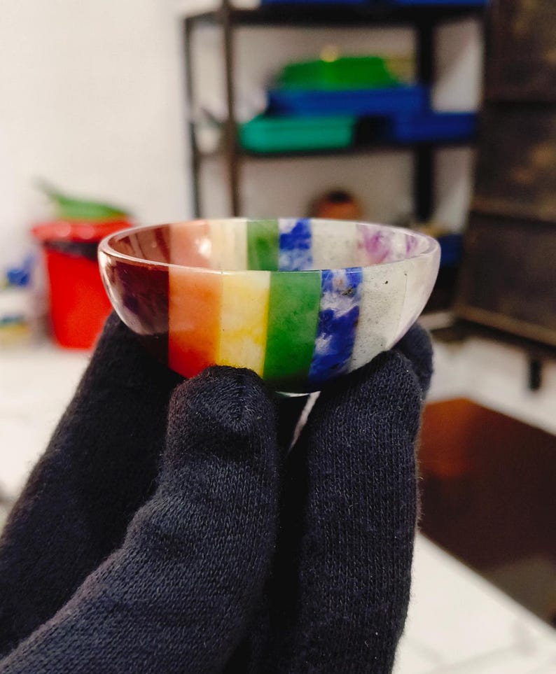 Handmade Seven Chakra Bonded Bowl 2"inch Size Polishing  7 Chakra Bowl Crystal Decoration Crystal Gift Crystal Healing Gemstone Bowl.