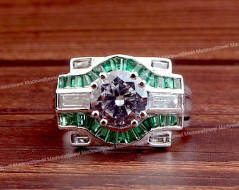 Splendid Art Deco Wedding Ring, Engagement Ring, 2.0 Ct Diamond Ring, 14K White Gold, Anniversary Gift, Surprise Birthday Gift, Women's Ring