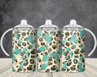 Turquoise Cheetah Sippy Cup / Adaptive Drinking Aid