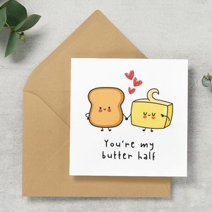 Carte de Saint-Valentin | Carte au fromage mignonne | Jeu de mots drôle au beurre | Carte d'anniversaire/Saint-Valentin pour lui/elle | carte romantique | Blague grimaçante | Punny