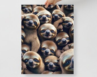 Cute Sloth Army Art Print, Colorful Illustration, Baby Gift