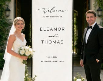 Placa de boas-vindas para casamento em tecido, placa de boas-vindas personalizada para casamento, placa de tecido, placas de linho personalizadas para casamento, placa de linho para casamento, banner de casamento