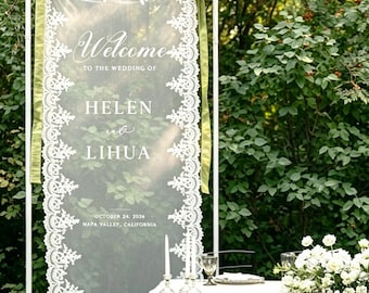 Placa de boas-vindas em tecido, placa transparente, placa de tecido, placa de tecido, placa de boas-vindas personalizada para casamento, placa personalizada com borda de renda, chá de bebê