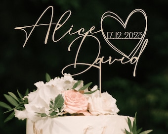 Engraved Heart Wedding Topper，Handwritten Names for Couples，Rustic Ceremony Decor，Wedding and Anniversary Decor，Ready to Ship!