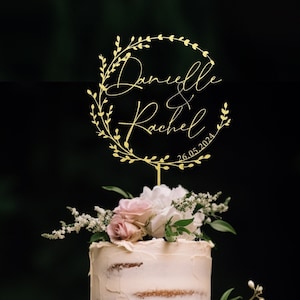 Décoration de gâteau de mariage or avec fleurs, décoration de gâteau de couple personnalisée pour mariages, décoration de gâteau rustique, décoration de gâteau d'anniversaire Gold