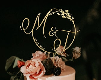 Toppers de gâteau de mariage initiaux personnalisés, toppers de gâteau vintage en or, toppers de gâteau de mariage rustiques, décorations de mariage cadeaux d'anniversaire rétro