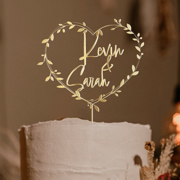 Décoration de gâteau de mariage personnalisée avec coeur, décoration de gâteau de couple personnalisée pour les mariages, décoration de gâteau rustique, décoration de gâteau d'anniversaire