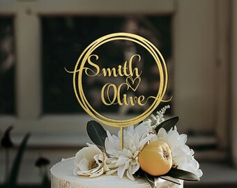 Cake Toppers with heart, Gold Vintage Cake Toppers,  Anniversary Gift Wedding Decorations, lover names cake topper, Multiple color options