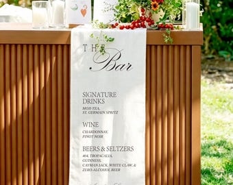 Placa de tecido personalizada para menu de bar, banner para bar de casamento, menu de coquetéis e bebidas exclusivas, impressa em linho, decoração moderna para casamento, renda.