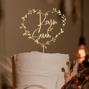 Personalized Wedding Cake Topper with heart, Custom Couples Script Cake Topper for Weddings, Rustic cake topper, Anniversary Cake toppers