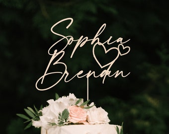 Personalized Wedding Cake Topper with heart, Custom Couples Script Cake Topper for Weddings, Rustic cake topper, Anniversary Cake toppers