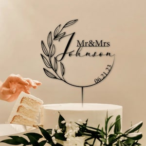 Topper de bolo de casamento Mr e Mrs, Topper de bolo de casamento dourado, Topper de bolo personalizado, Topper de bolo de casamento rústico, Toppers de bolo de aniversário personalizados