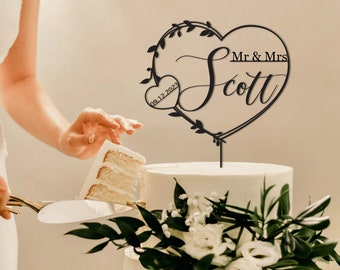 Décoration de gâteau de mariage personnalisée avec coeur, décoration de gâteau rustique, décoration de gâteau de script de couples personnalisés pour les mariages, décoration de gâteau d'anniversaire