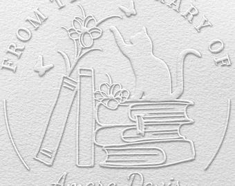 Carimbo de livro personalizado, Carimbo de livro sob encomenda, Carimbo de livro "Da Biblioteca de", Carimbo de livro com gato, Presentes para amantes de livros, Presentes de Natal