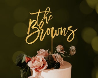 Personalized Last Name Wedding Cake, Gold Cake Topper Wedding, Custom Cake Topper, Rustic Wedding Cake Topper, Anniversary Cake toppers