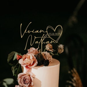 Décoration de gâteau de mariage personnalisée avec coeur, décoration de gâteau de couple personnalisée pour les mariages, décoration de gâteau rustique, décoration de gâteau d'anniversaire Gold