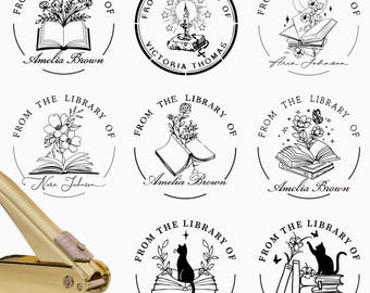 Carimbo personalizado para livros/Carimbo personalizado para livros/Carimbo "Da Biblioteca de"/Carimbo de gato para livros/Presentes para amantes de livros/Presentes de Natal
