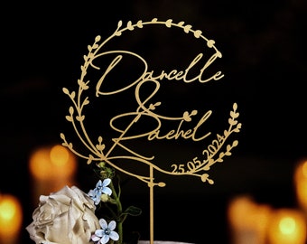Gold wedding cake topper, Personalized cake topper, Wedding cake topper, Anniversary Cake topper, Custom cake topper.