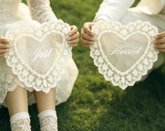 Personalized Lace Just Married Wedding Chair Sash | Custom Bride Groom Chair Banner, Boho Barn Wedding Chair Decor, Wedding Photo Prop
