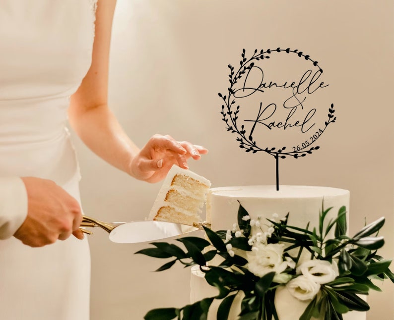 Décoration de gâteau de mariage or avec fleurs, décoration de gâteau de couple personnalisée pour mariages, décoration de gâteau rustique, décoration de gâteau d'anniversaire Noir