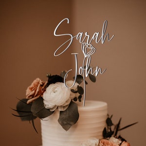 Toppers de pastel personalizados con flores, Topper de pastel de guión de parejas personalizado para bodas, topper de pastel rústico, toppers de pastel de aniversario imagen 5