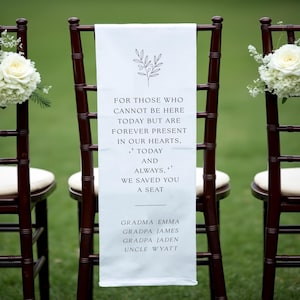 Reserved Wedding Memorial Chair Sign, Personalized Fabric Sign, Wedding Chair Banner In Memory Of Loved Ones, Custom Memorial Wedding Sign
