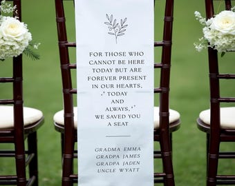 Reserved Wedding Memorial Chair Sign, Personalized Fabric Sign, Wedding Chair Banner In Memory Of Loved Ones, Custom Memorial Wedding Sign