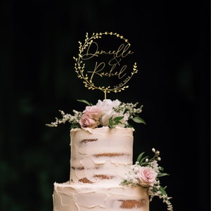 Décoration de gâteau de mariage or avec fleurs, décoration de gâteau de couple personnalisée pour mariages, décoration de gâteau rustique, décoration de gâteau d'anniversaire image 8