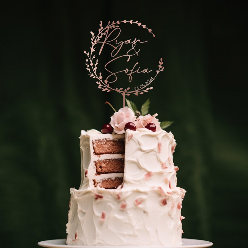 Décoration de gâteau de mariage or avec fleurs, décoration de gâteau de couple personnalisée pour mariages, décoration de gâteau rustique, décoration de gâteau d'anniversaire Or rose