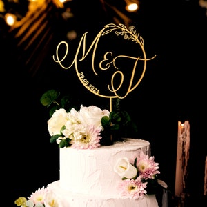 Toppers de pastel de boda iniciales personalizados, toppers de pastel vintage de oro, toppers de pastel de boda rústicos, decoraciones de boda de regalo de aniversario retro Oro