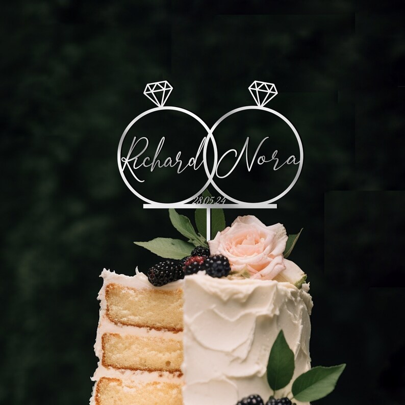 Two Ring Topper Wedding Cake Toppers With Diamond Ring, Gold Wedding Vintage Cake ...