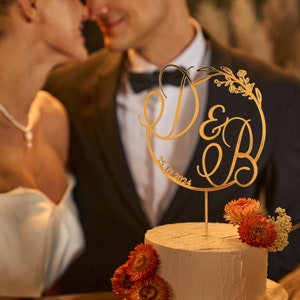 Toppers de pastel de boda iniciales personalizados, toppers de pastel vintage de oro, toppers de pastel de boda rústicos, decoraciones de boda de regalo de aniversario retro Gold Mirror