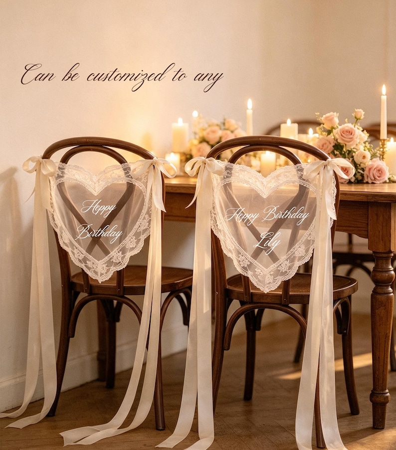 Gepersonaliseerde kanten stoelstrik met 'Just Married'-opdruk | Stoelbanner voor bruid en bruidegroom op maat, boho schuurdecoratie voor bruiloftsstoelen, accessoire voor trouwfoto's afbeelding 6