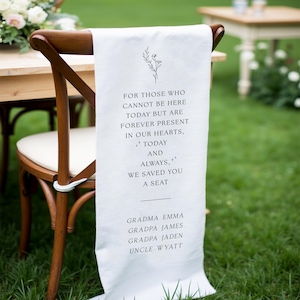 Reserved Wedding Memorial Chair Sign, Personalized Fabric Sign, Wedding Chair Banner In Memory Of Loved Ones, Custom Memorial Wedding Sign