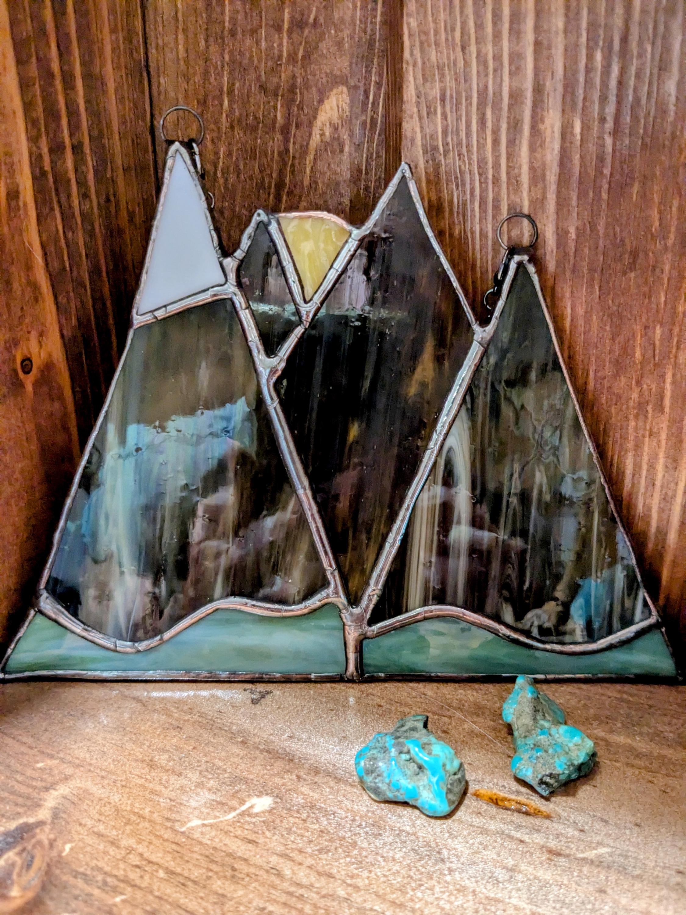Stained Glass Mini Mountain Scene Suncatcher Hanging