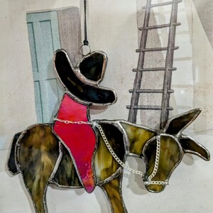 Stained Glass Donkey With Rider Hanging