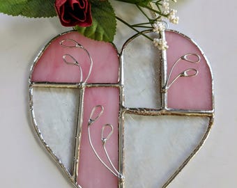 Stained Glass Pink Heart Suncatcher