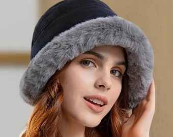 Women's Warm Winter Fleece Bucket Hat, Cotton Bucket hat for Women, Cloche, Fluffy Hat, Female Winter Hat, Women Winter Hats, Gift For her