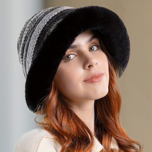 Chapeau de seau en polaire d’hiver chaud pour femmes, chapeau de seau en coton pour femmes, cloche, chapeau moelleux, chapeau d’hiver féminin, chapeau d’hiver pour femmes, cadeau pour elle