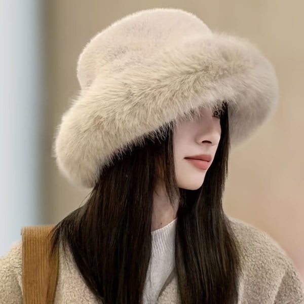 Fluffy Faux Fur Winter Oversized Bucket Hat for Women, Cloche Hat Women, Female Winter Hat, Women Winter Hats, Fur Hat for Women, Warm Hat