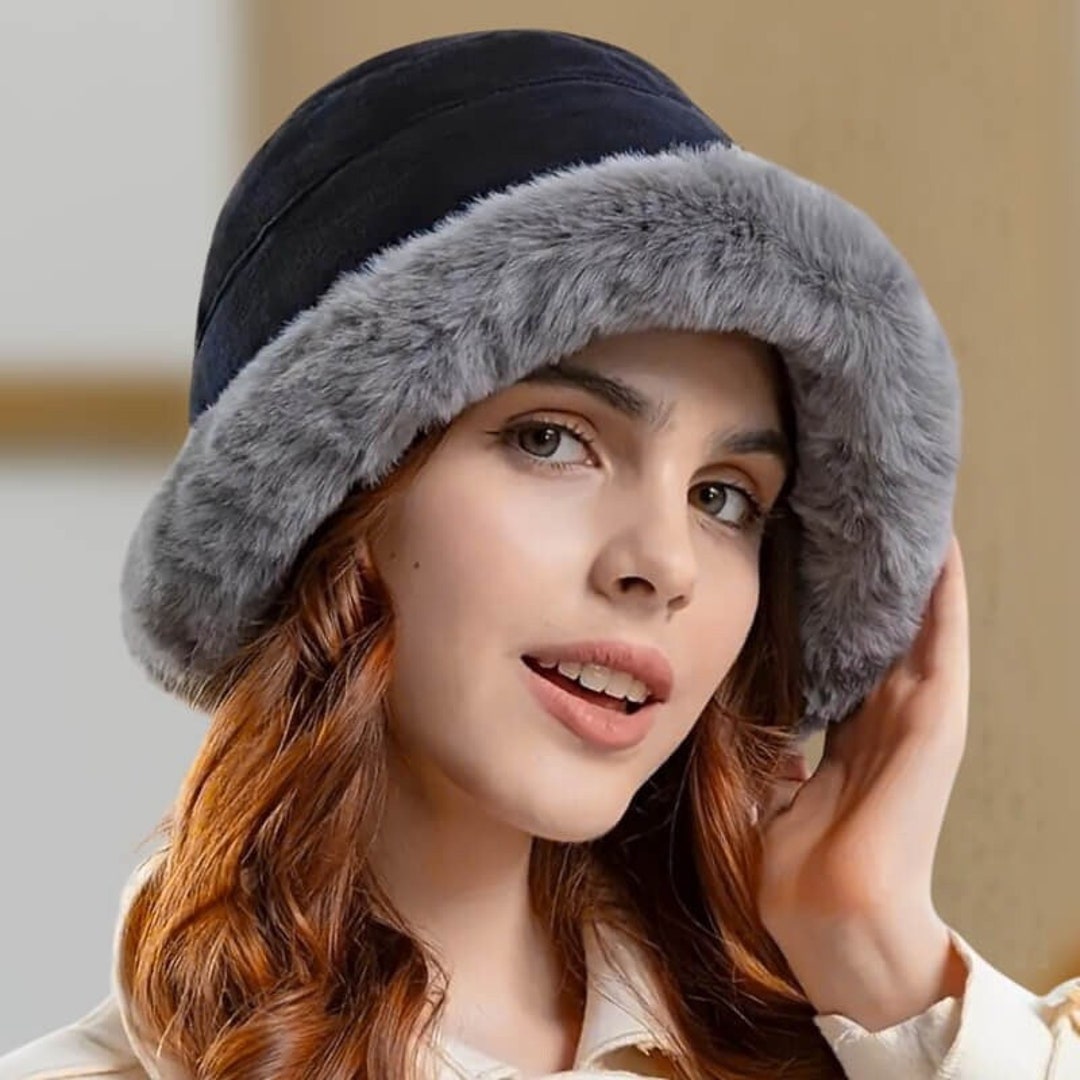 Women's Warm Winter Fleece Bucket Hat, Cotton Bucket Hat for Women