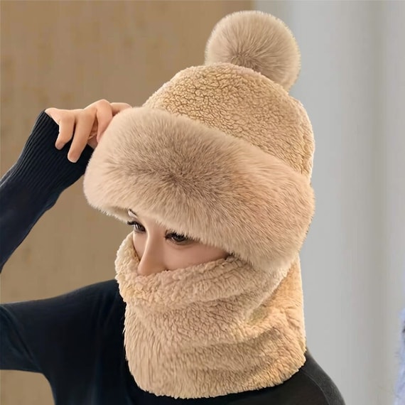 Bonnet Coupe-Vent avec Protection auditive intégrée, Chapeaux écharpe à  Capuche d'hiver 2 en 1 pour Femmes
