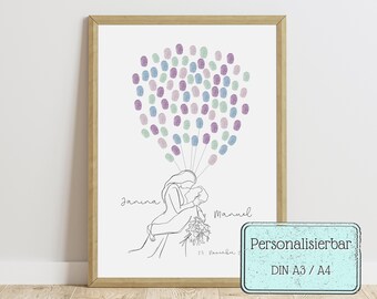 Fingerabdruckbild Hochzeit | Gästebuch | Hochzeitstag | Hochzeitsgeschenke | Fingerabdruckbaum Hochzeit | Hochzeit Gäste | Personalisierbar