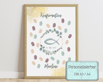 Fingerabdruckbild Fisch | Geschenk Kommunion | Geschenk Taufe | Geschenk Konfirmation | Geschenk Erstkommunion | Gästebuch |Personalisierbar