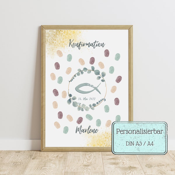 Fingerabdruckbild Fisch | Geschenk Kommunion | Geschenk Taufe | Geschenk Konfirmation | Geschenk Erstkommunion | Gästebuch |Personalisierbar